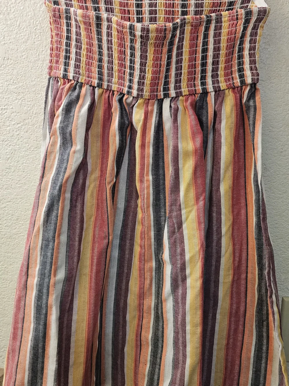 Cupshe Multicolor Smocked Strapless Swim Beach Cover Up Dress with Warm Stripes